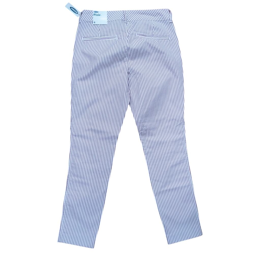 Old Navy Pixie Ankle Pants Wmn's Sz 4 White Mauve Stripe HIgh Waist Stretch NWT - Picture 6 of 15